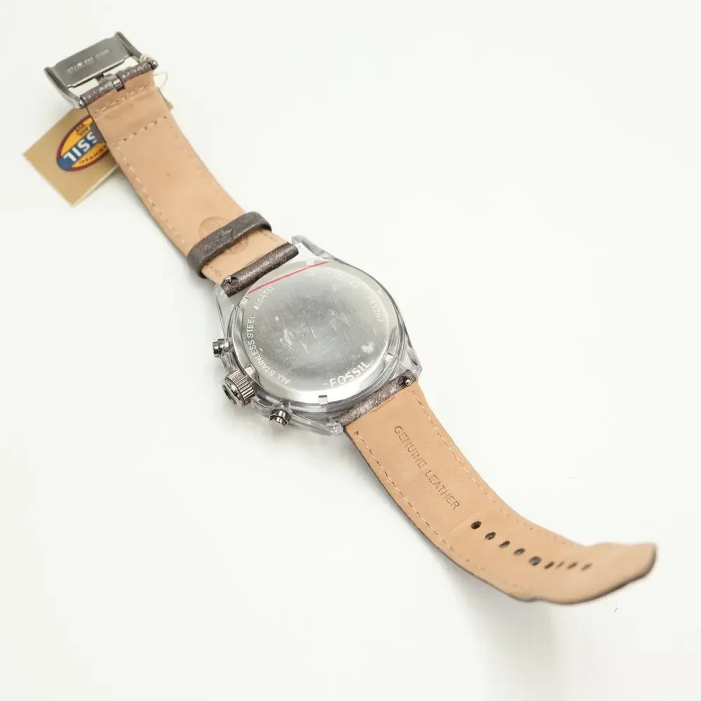 Fossil Decker 42mm Clear Chronograph Watch Gray Leather CH2842 NWT New Battery